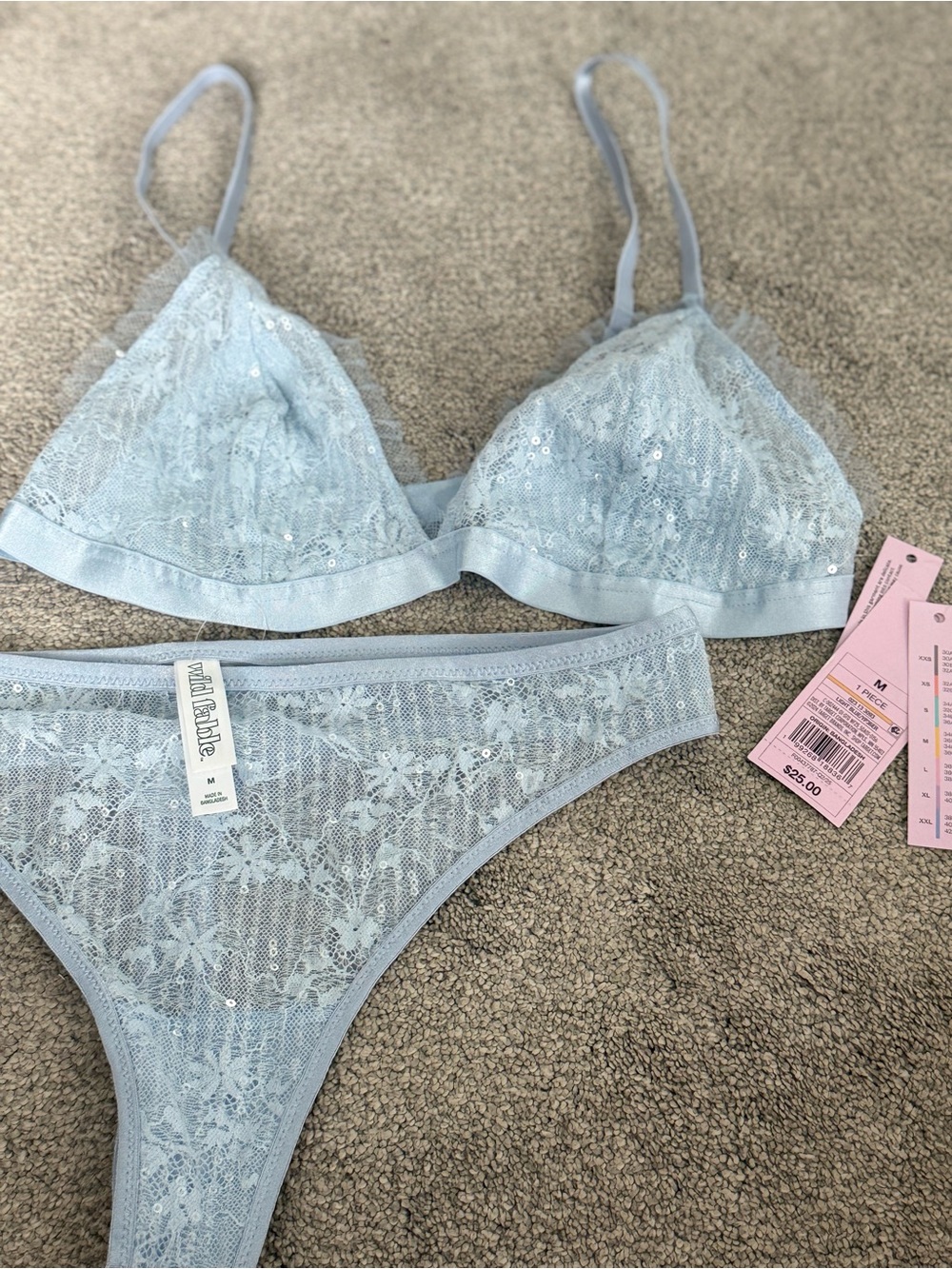 Wild Fable Light Blue Lace Bralette & Thong Panty Set